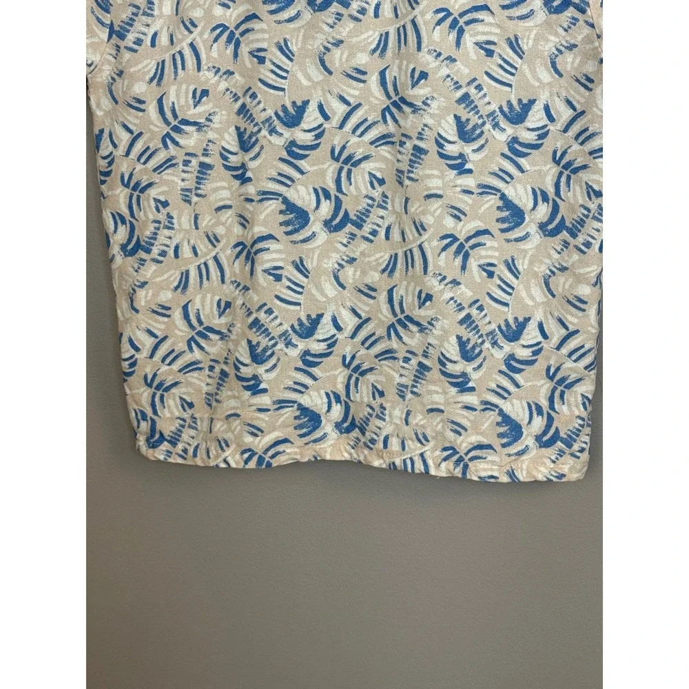 Ben Sherman Button‎ Down Boys 7 Blue Linen Blend Tropical Leaf Print Shirt